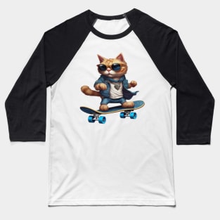 a cat riding a skateboard wearing sunglasses Baseball T-Shirt